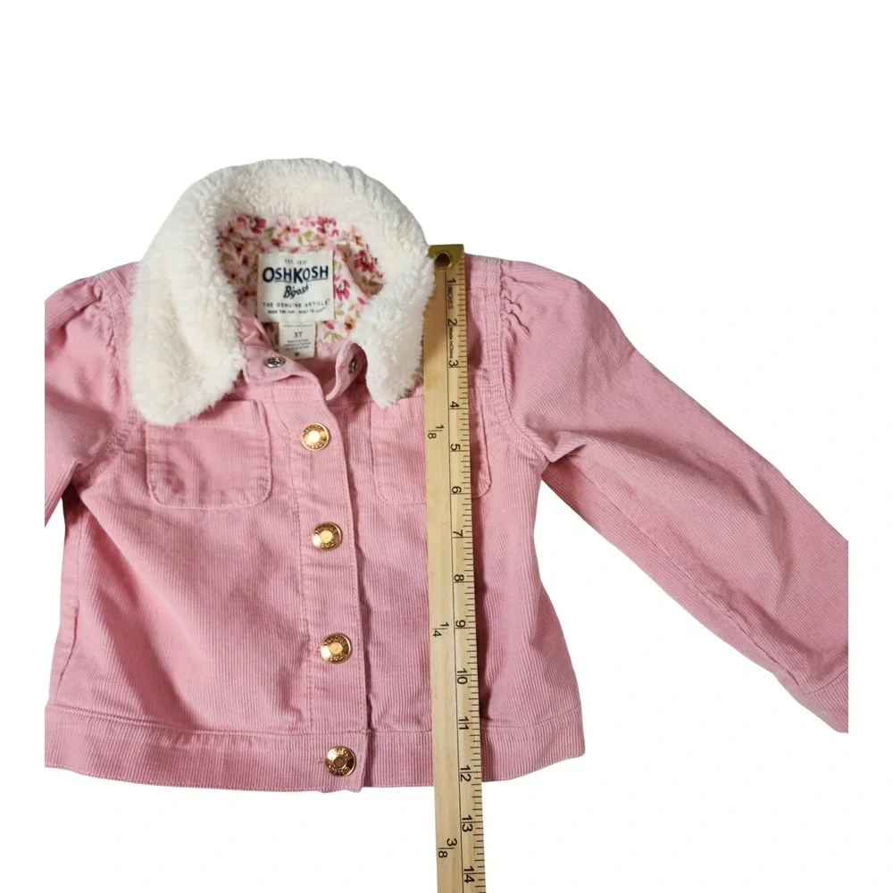 OshKosh Bgosh Toddler Girls Pink Corduroy Jacket Faux Shearling Collar 3T‎